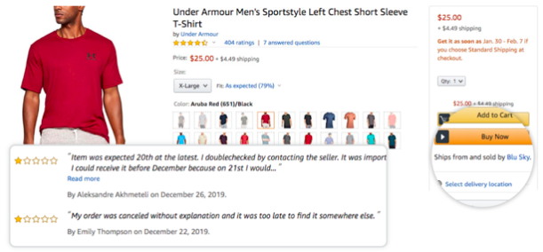 amazon listing for under armour with reseller 