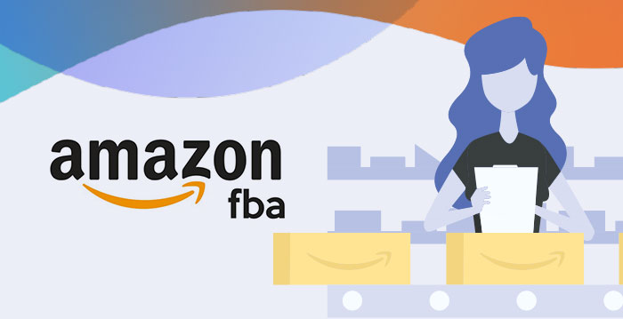 Amazon FBA logo with a drawing of a woman checking off a packaging list.
