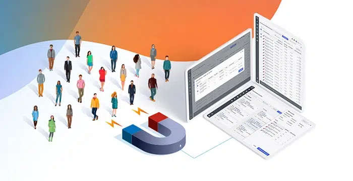 Artwork of customers being attracted to a business.