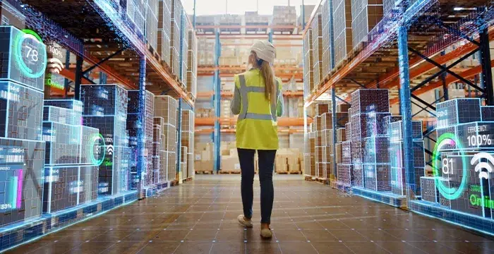 A women in a warehouse.