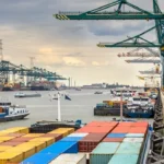 A large ship docked.