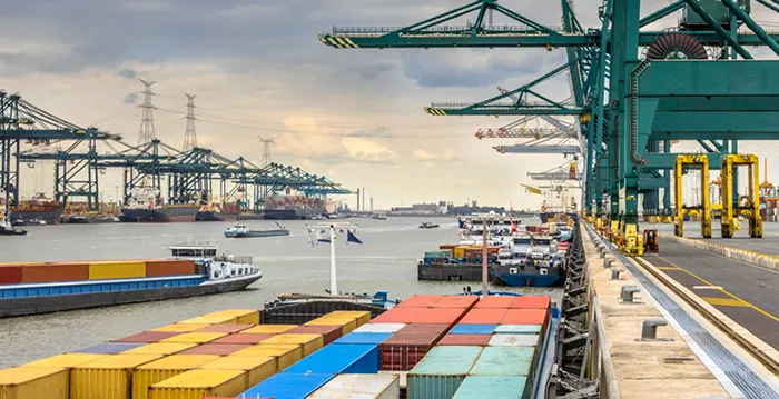 A large ship docked.