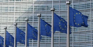 European Union flags waving.