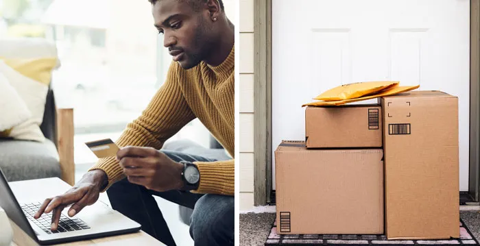 A man shopping online with his credit card.