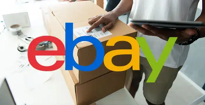 The eBay logo with boxes behind the logo.