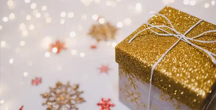 A gold and silver decorated gift.