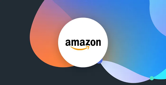 Amazon logo in a white circle.