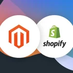 Magento and Shopify logos in white circles.