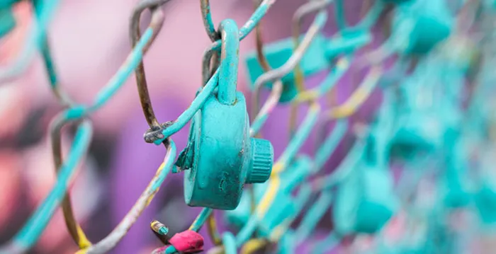 A close up of a colorful locker.