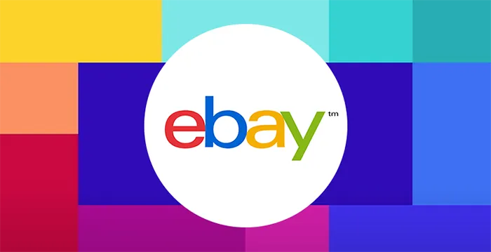 Ebay logo on a colourful background.
