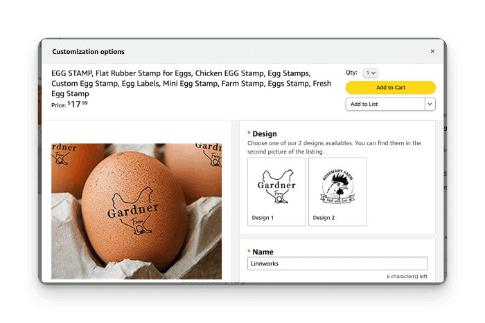 an egg stamp that's an amazon custom product