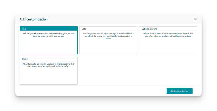 Amazon's custom configuration options