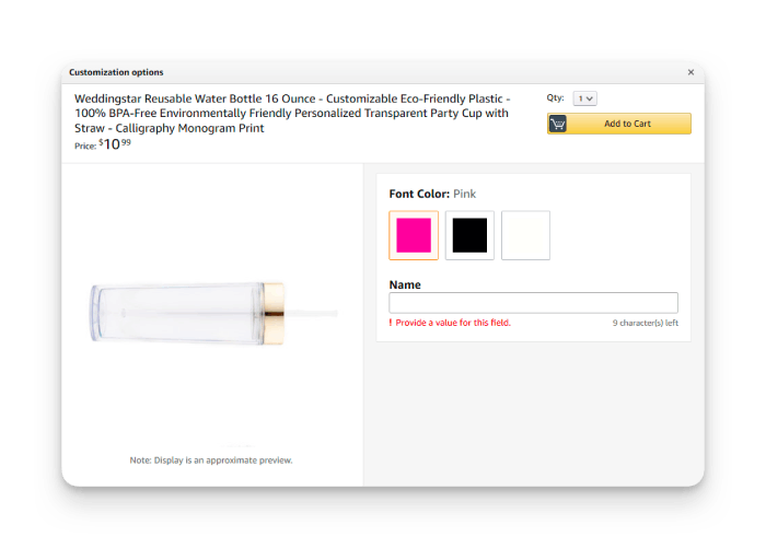 a water bottle that's an amazon custom product