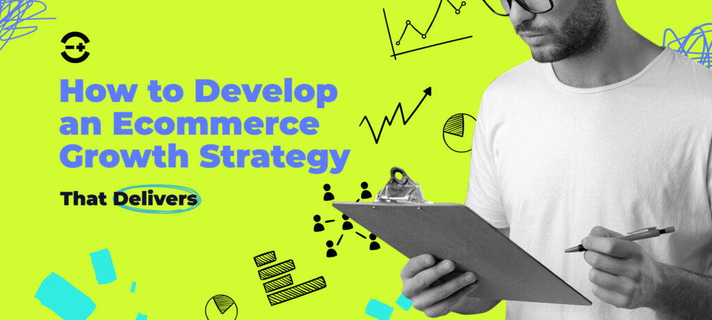 An Image that shows a man checking an inventory list with copy that describes the article being about an E-Commerce growth strategy that delivers