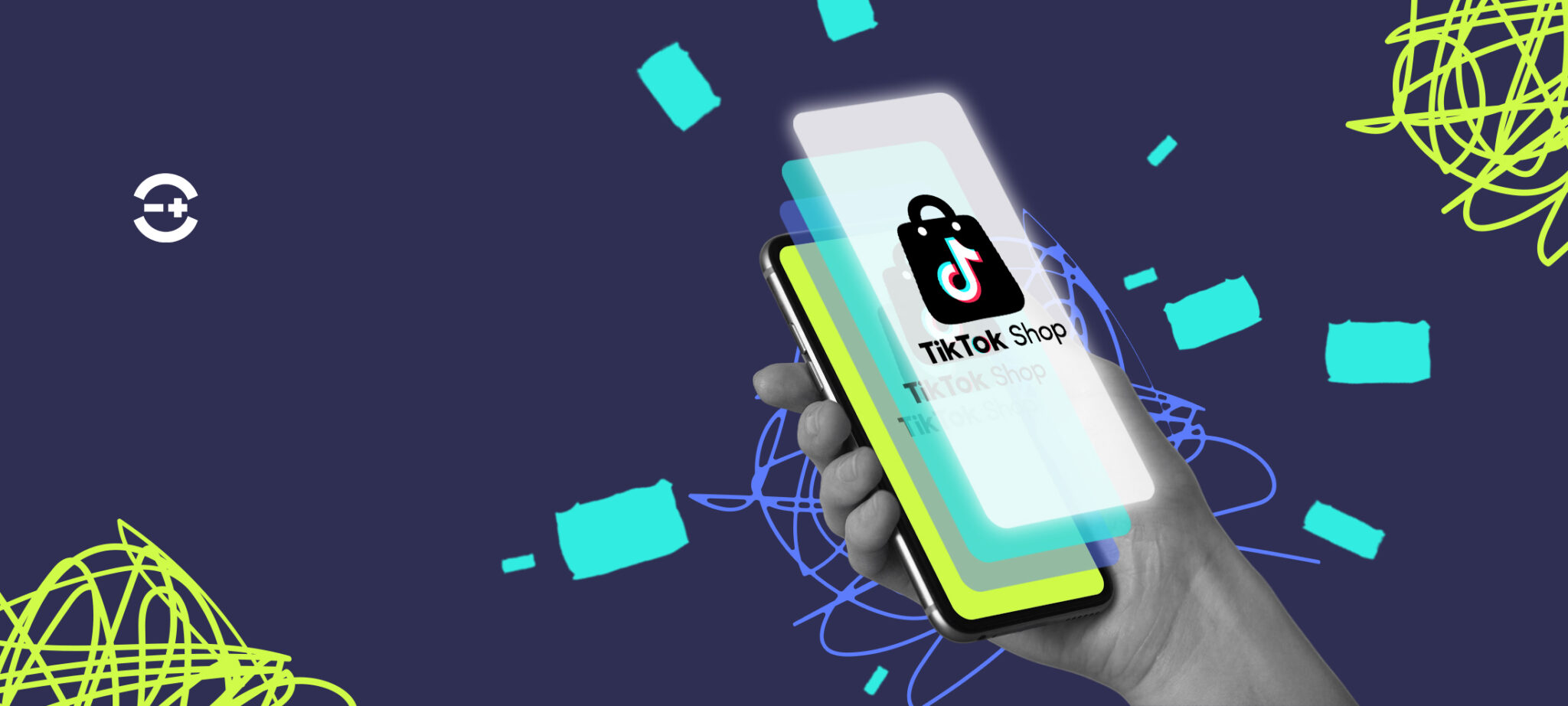 Hand holding a smartphone with the TikTok Shop logo overlaid