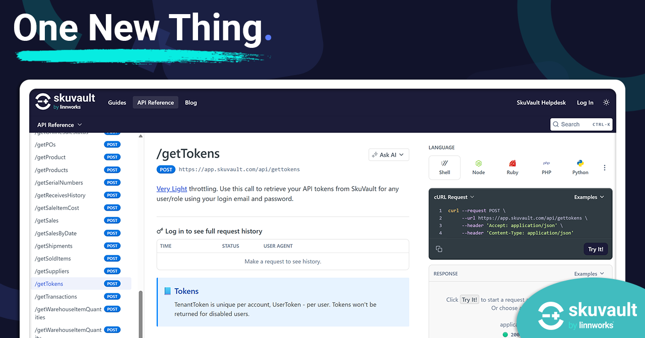 skuvault tutorials api tokens