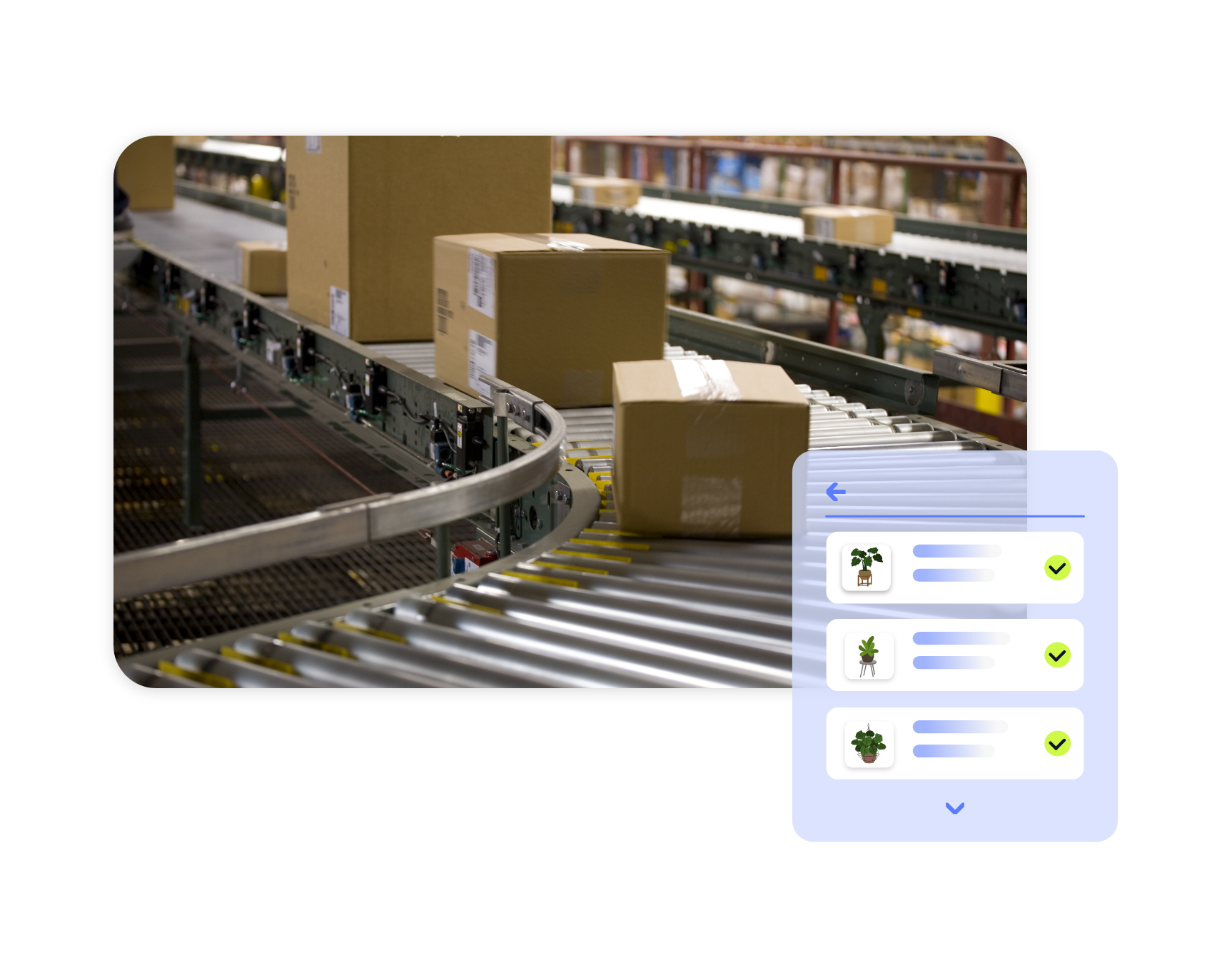 Conveyor belt moving packages through a warehouse, representing automated order fulfillment and inventory updates for multichannel listings.