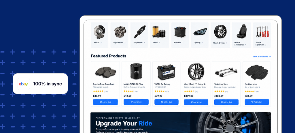 eBay Motors interface showing a variety of car parts and accessories.